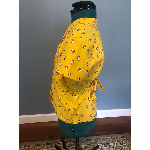 🧺Modcloth Daytime Dynamo Yellow Button Up Floral Short Sleeve Blouse, M - Picture 4 of 5